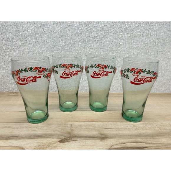 Coca-Cola Other - Vintage Coca-Cola Enjpy Christmas Holidays Clear Green Glasses Set Of 4